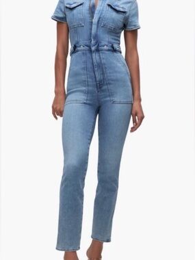Good American Fit for Success Washed Blue Denim Jumpsuit Jeans size Large NWOT
